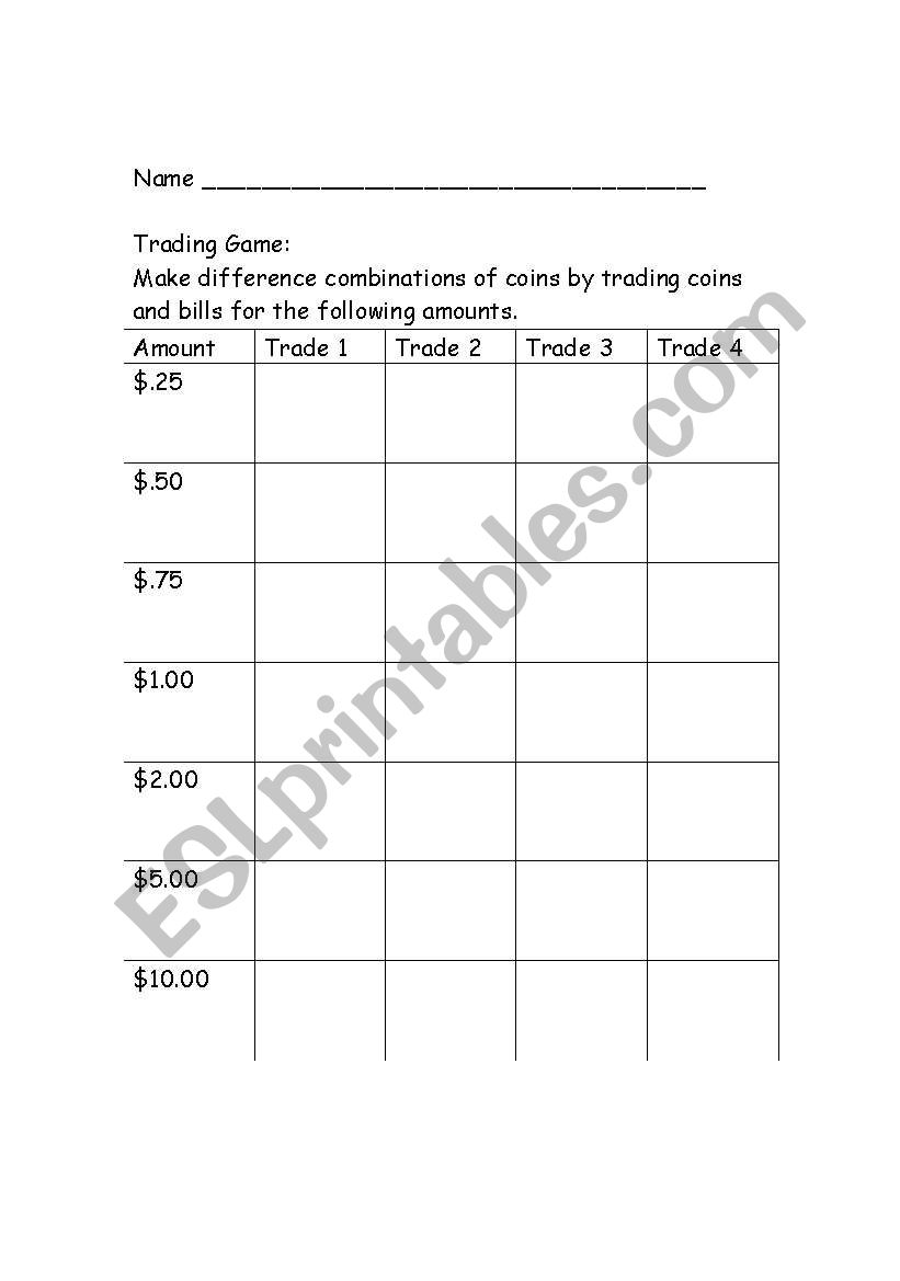 The Trading Game worksheet
