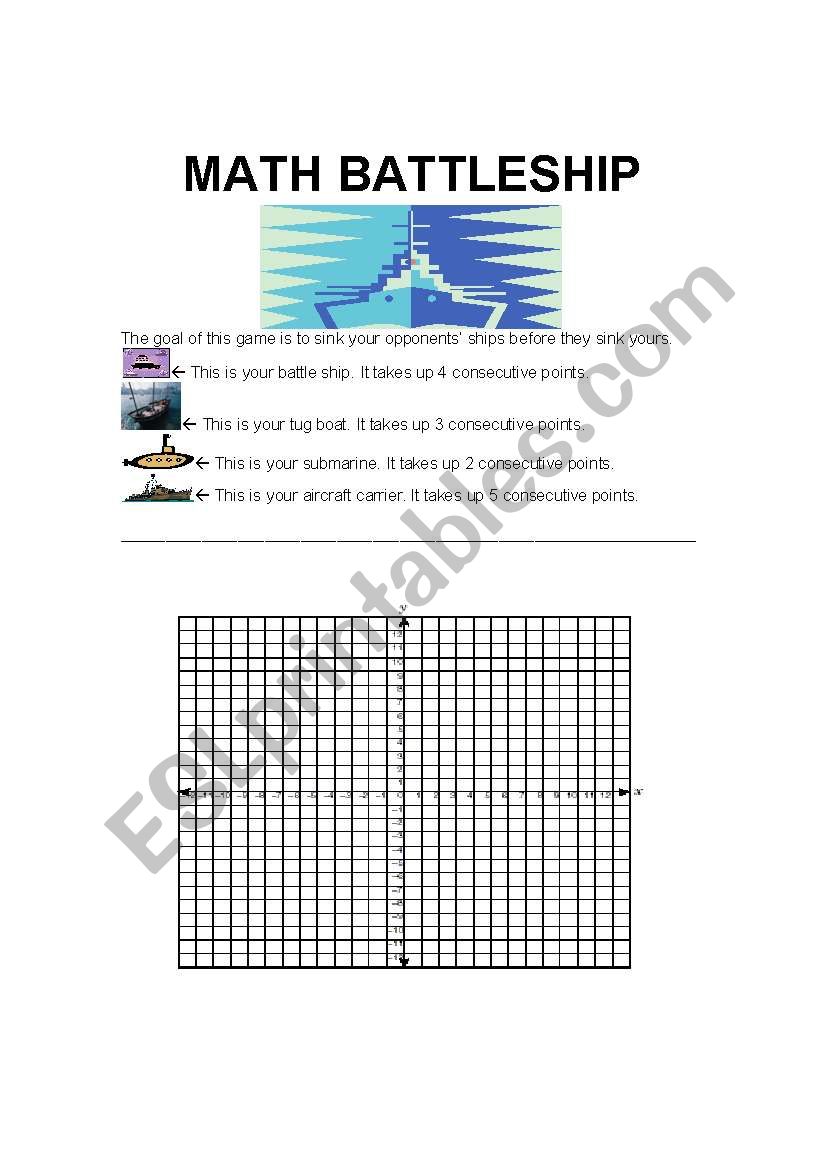 English Worksheets Math Battleship