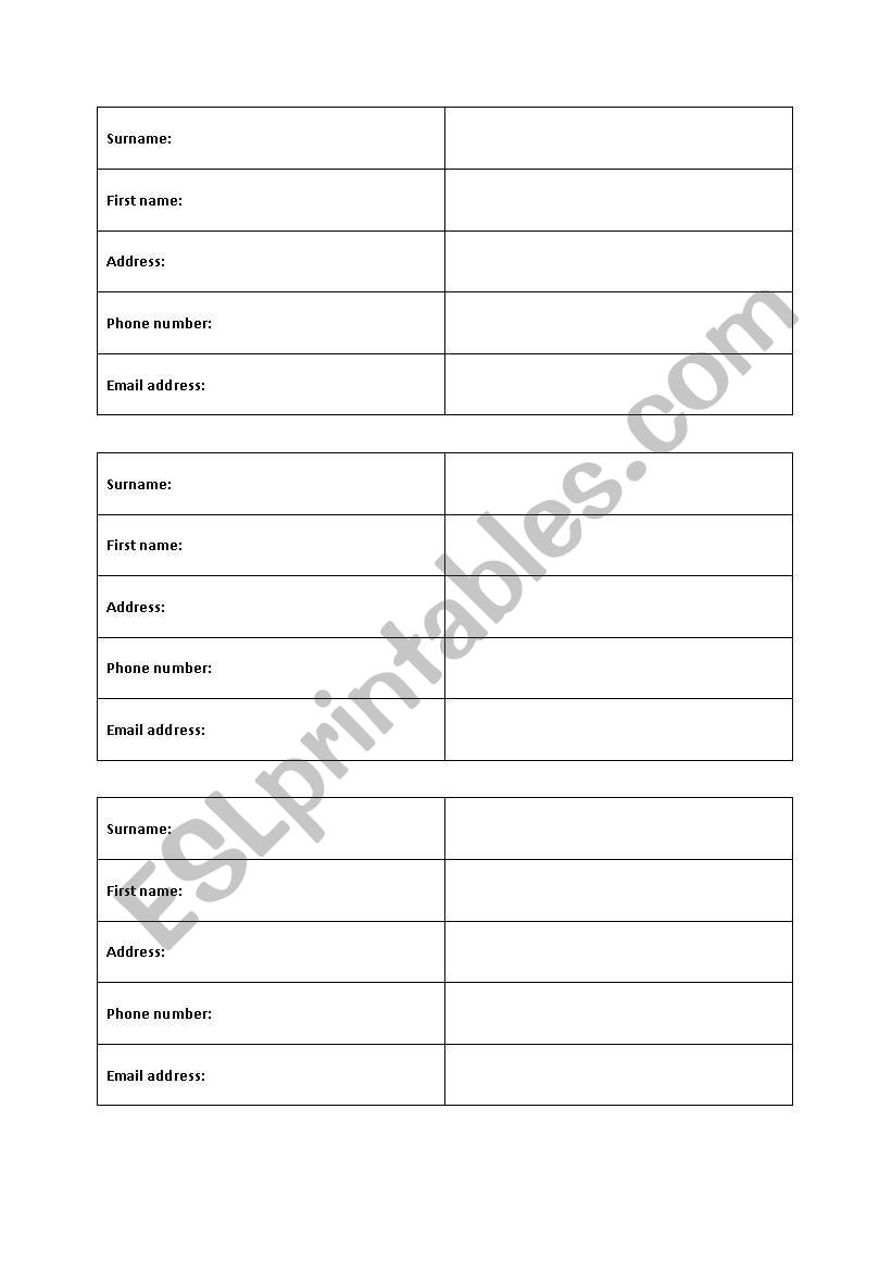 Personal details -Listening  worksheet