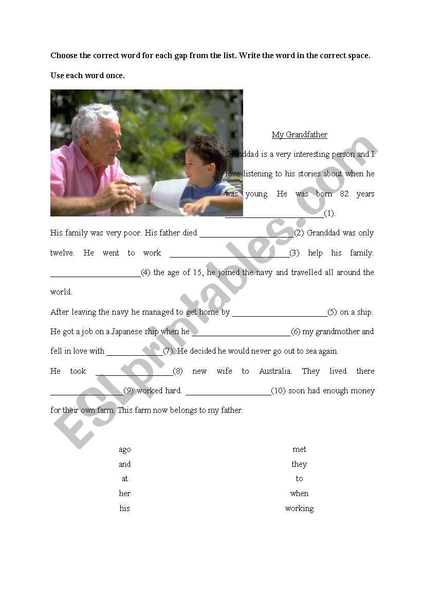 use of english - grandfather worksheet