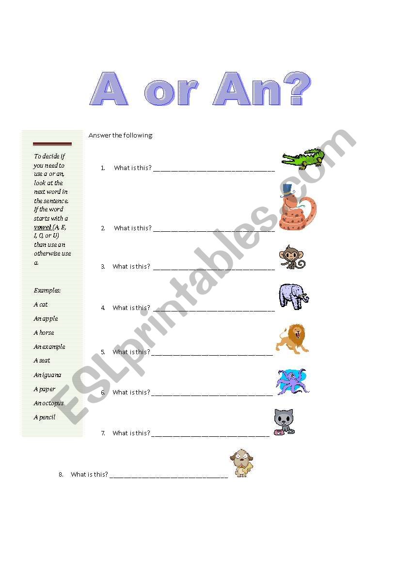 A or An worksheet