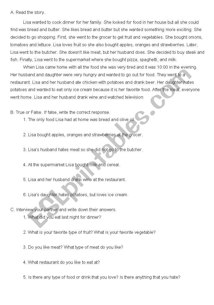 Lisa´s Day: Food and Shopping in the Past Simple - ESL worksheet by ...