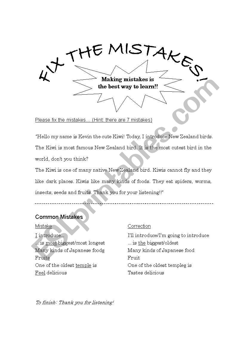 Fix the mistakes worksheet