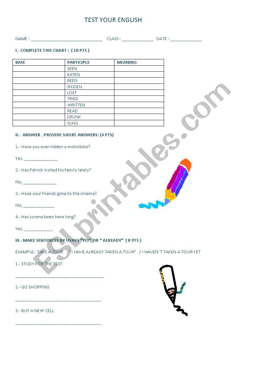 test present perfect worksheet