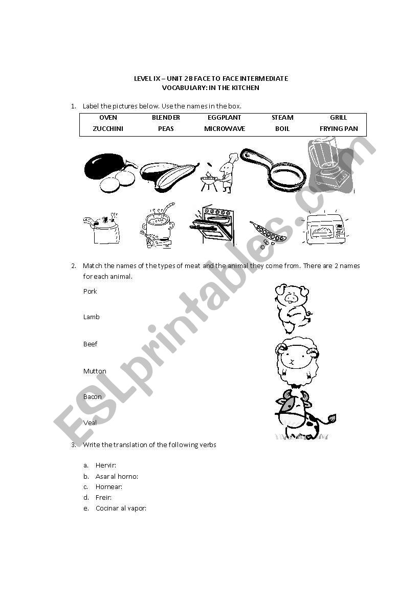 In the kitchen - vocabulary worksheet