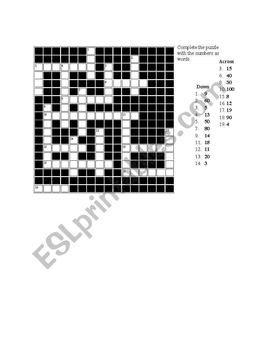 English Worksheets NUMBERS FROM 1 TO 100