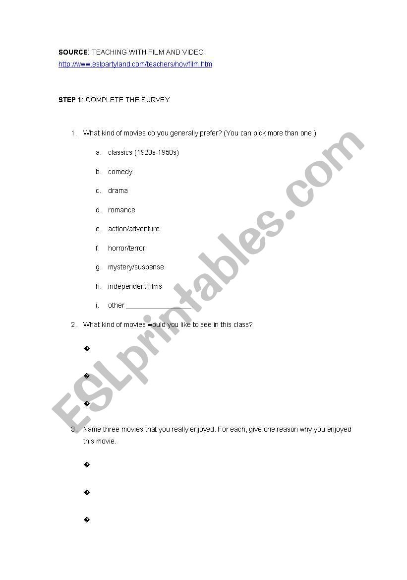 working with films worksheet