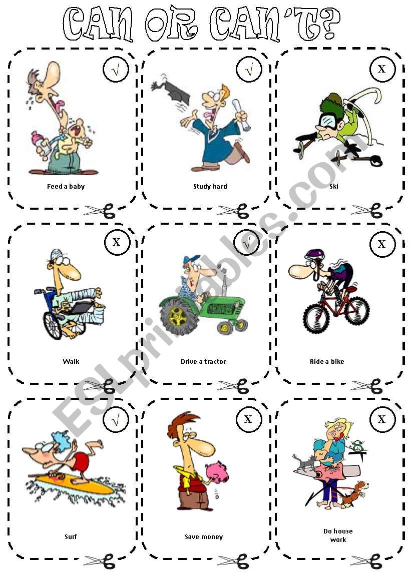 Can Or Can´t Conversation Game Cards Fully Editable Esl