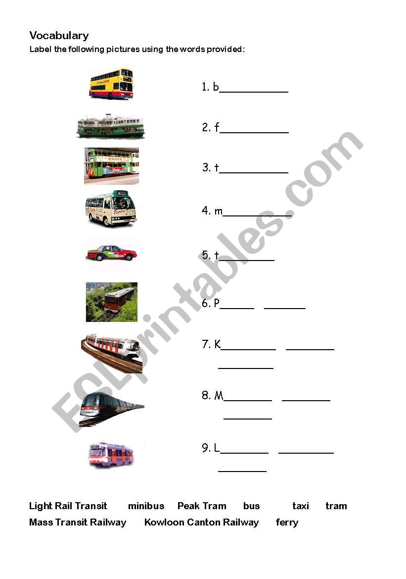 Transportation worksheet