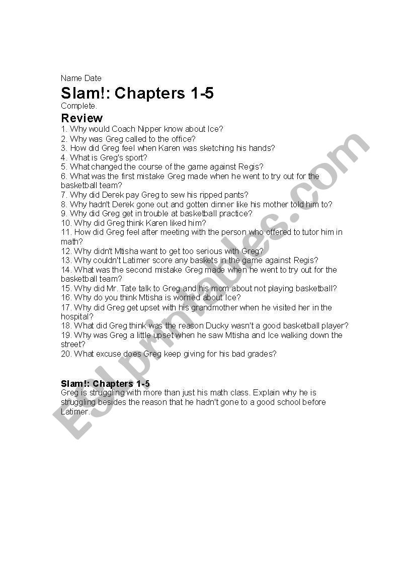 Slam Chapter quiz worksheet