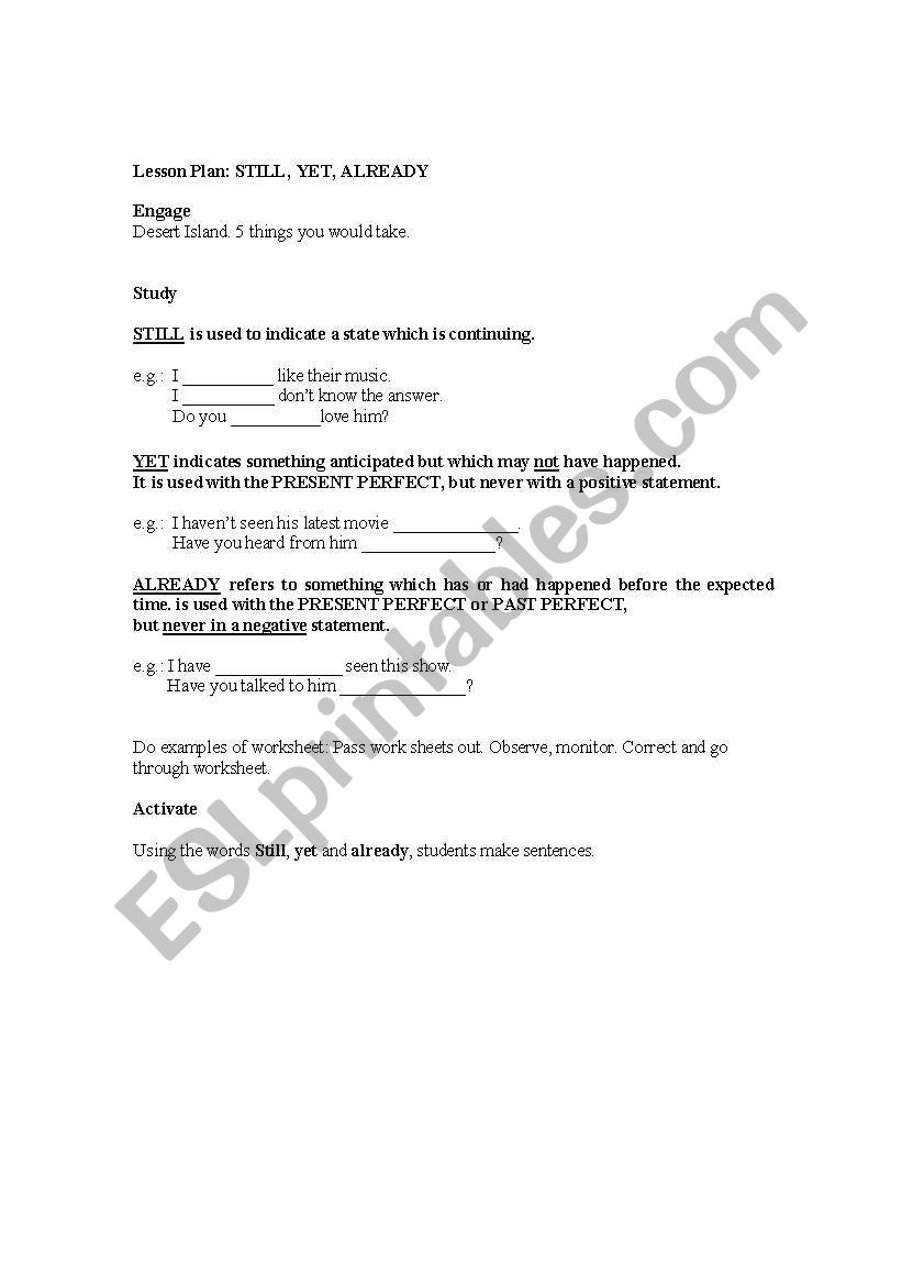 Directions worksheet