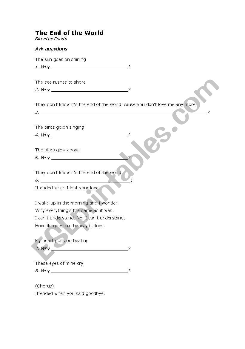 song the end of the world worksheet
