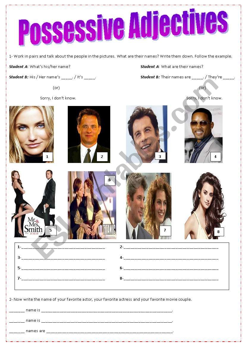 What´s Hisher Name Esl Worksheet By Missvi 