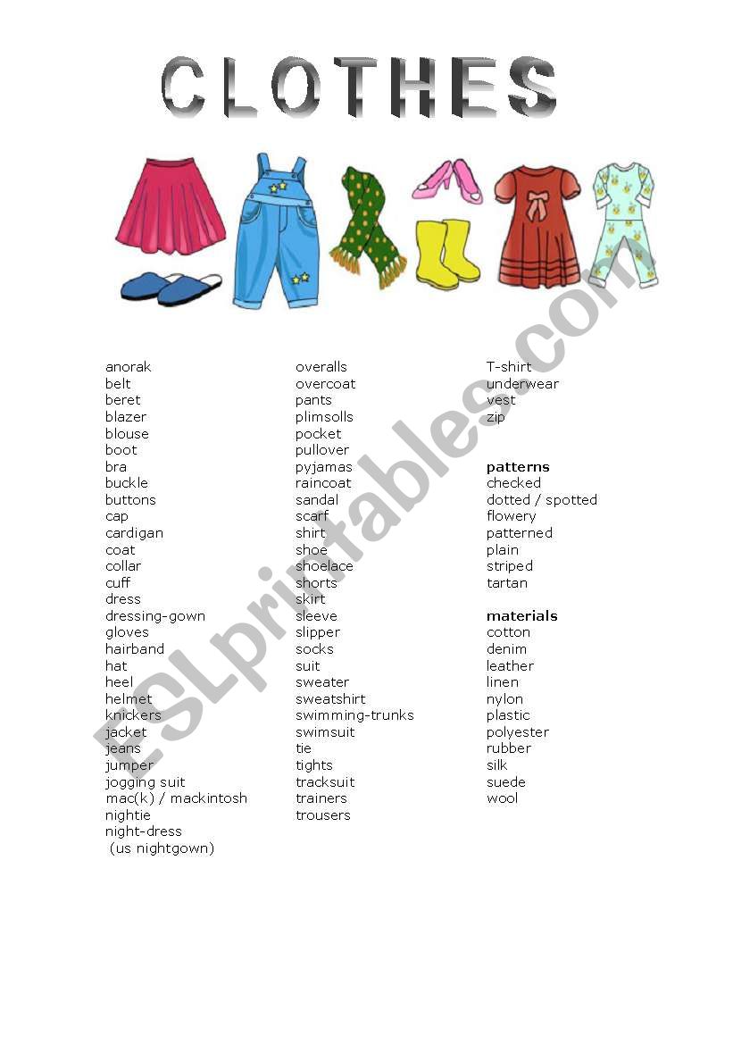 clothes worksheet