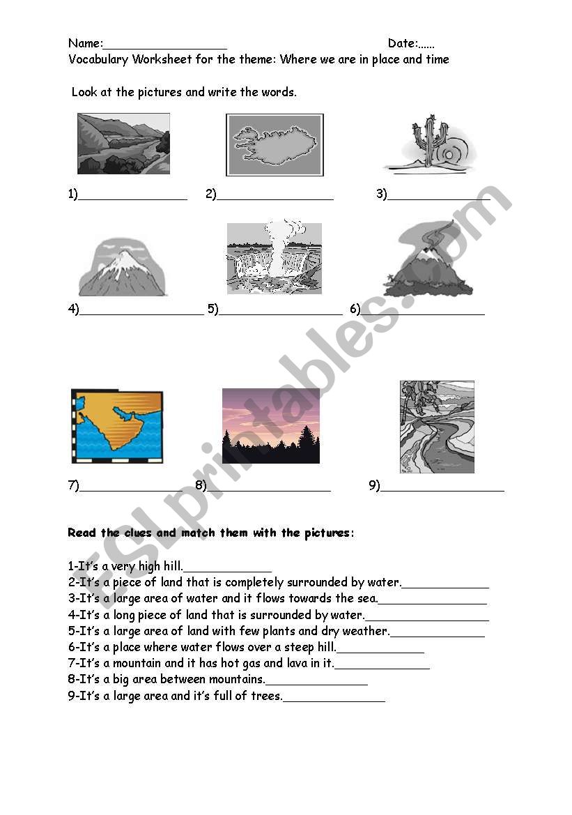 geographical feuatures worksheet