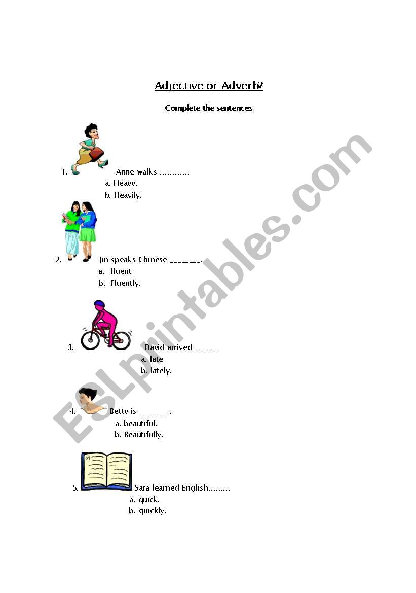 Adjective and Adverbs worksheet