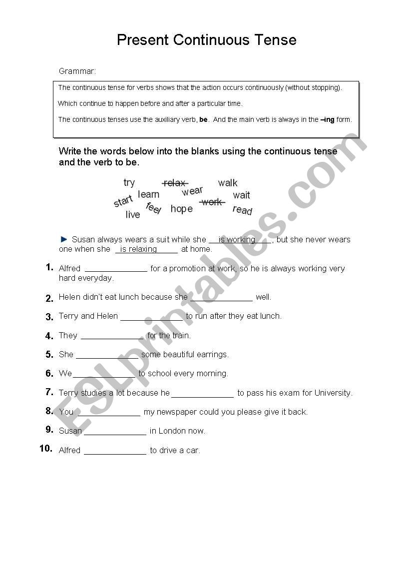 present continuous exercise worksheet