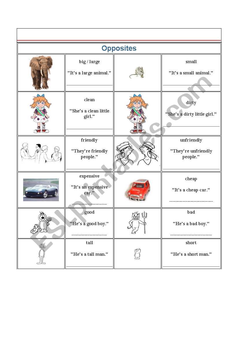 opposite adjectives worksheet