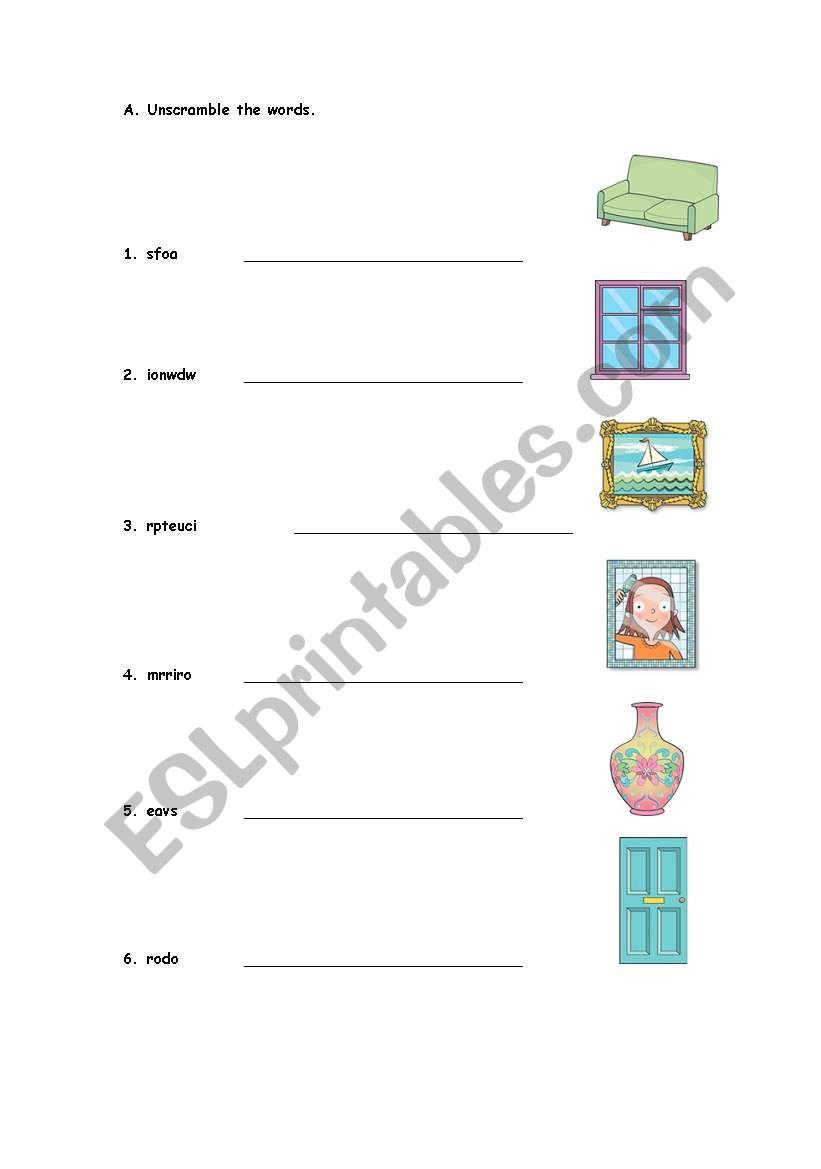 Furniture worksheet