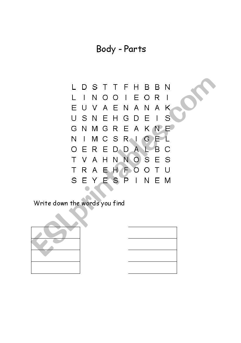 Body parts  worksheet