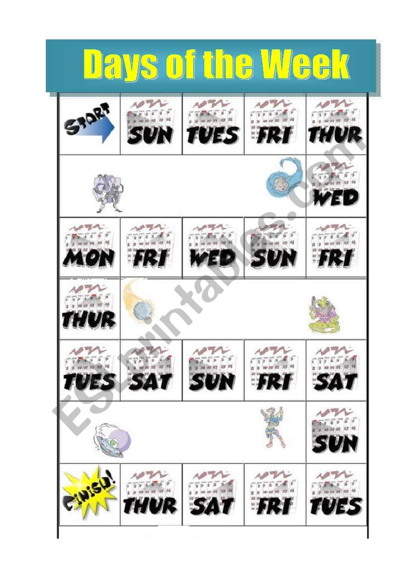 Days Of The Week board Game ESL Worksheet By Babylja pretty