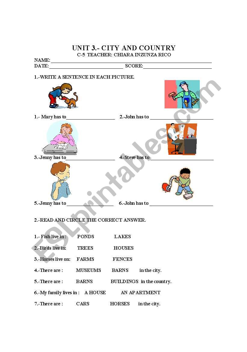 city and country worksheet