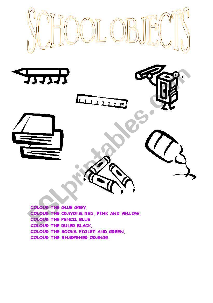 School Objects and Colours worksheet