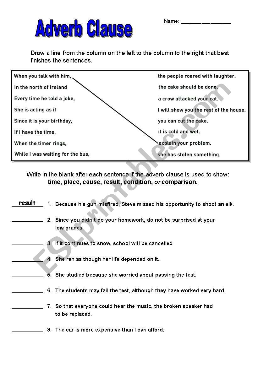 adverb clause worksheet