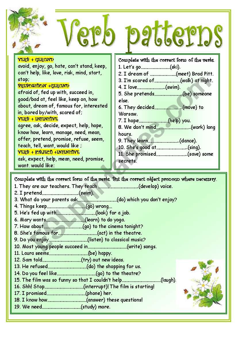 Verb Patterns gerunds And Infinitives ESL Worksheet By Ania Z