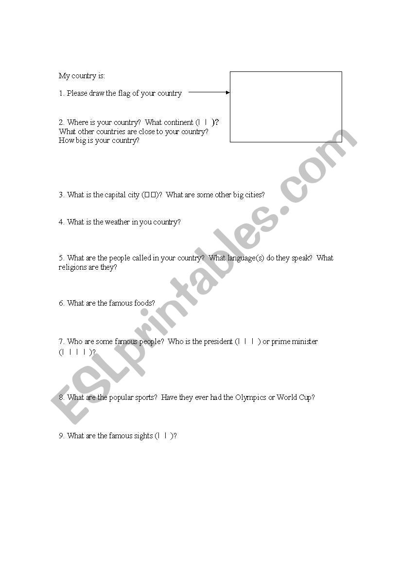 Country Project worksheet