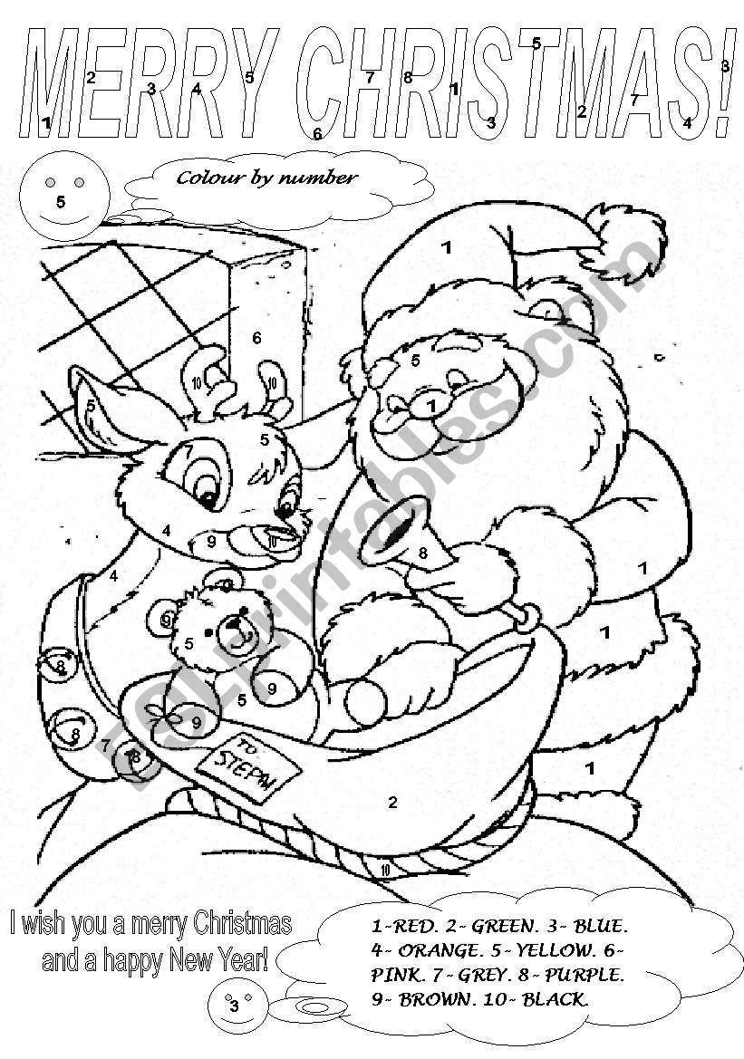 COLOUR BY NUMBER COLOURS CHRISTMAS ESL Worksheet By IrenFishka503