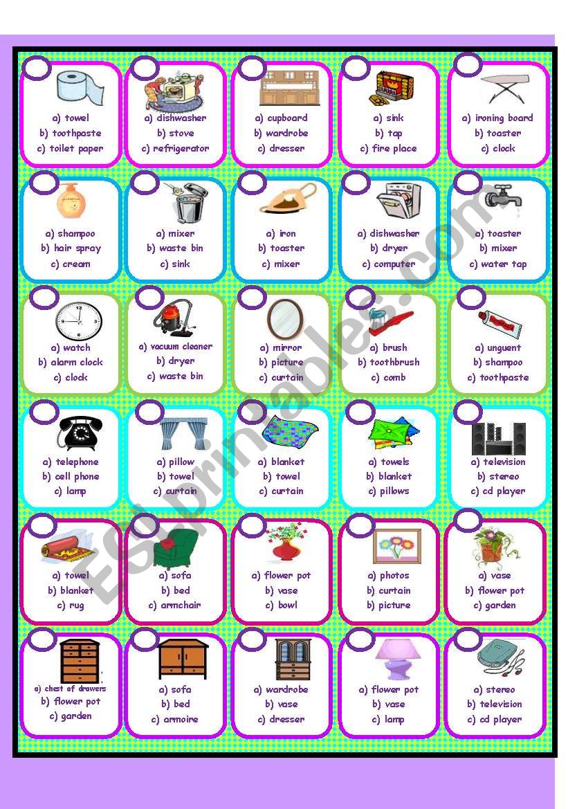 Find Household Items with Pictures - ESL worksheet by aysun0687