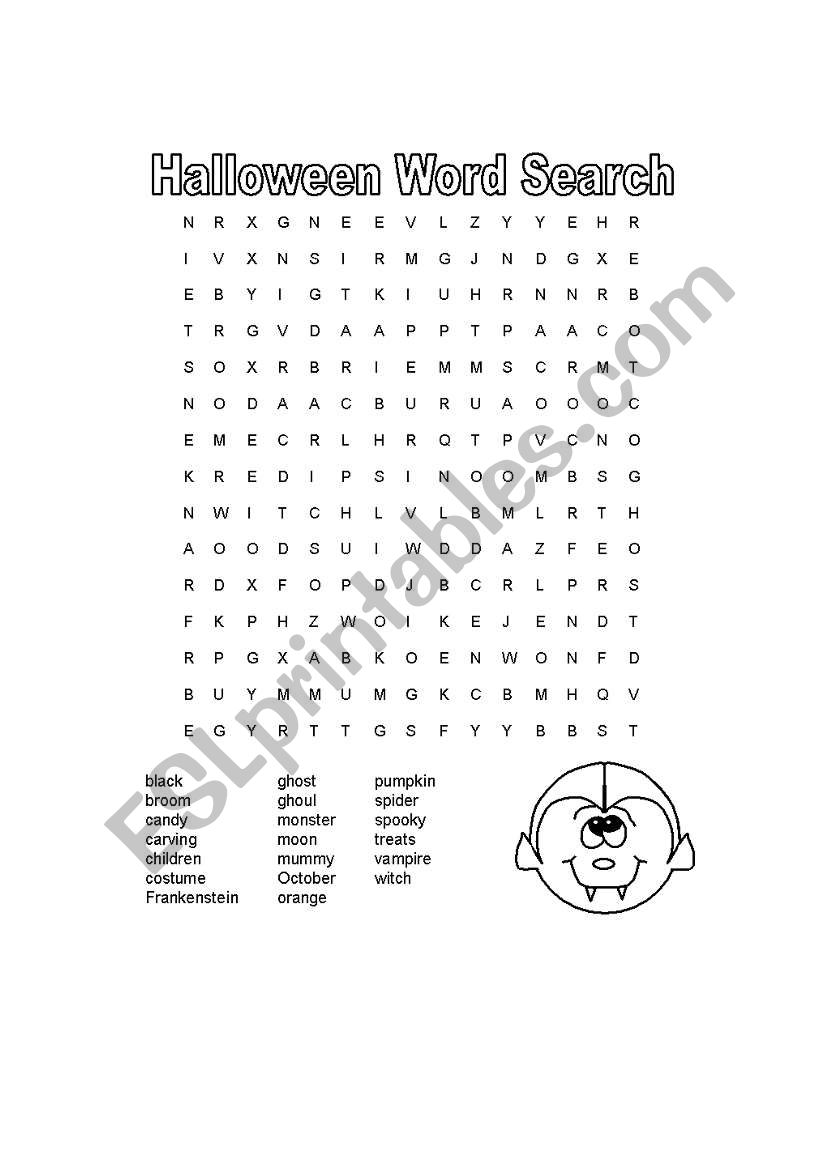 Halloween word search worksheet