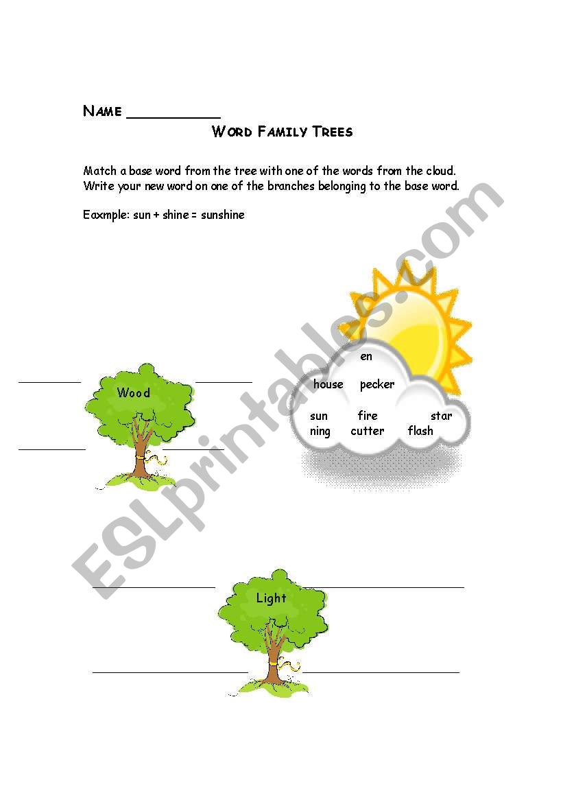 Word Famalies/ Compound words worksheet
