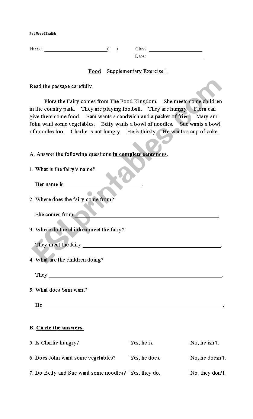 Food worksheet