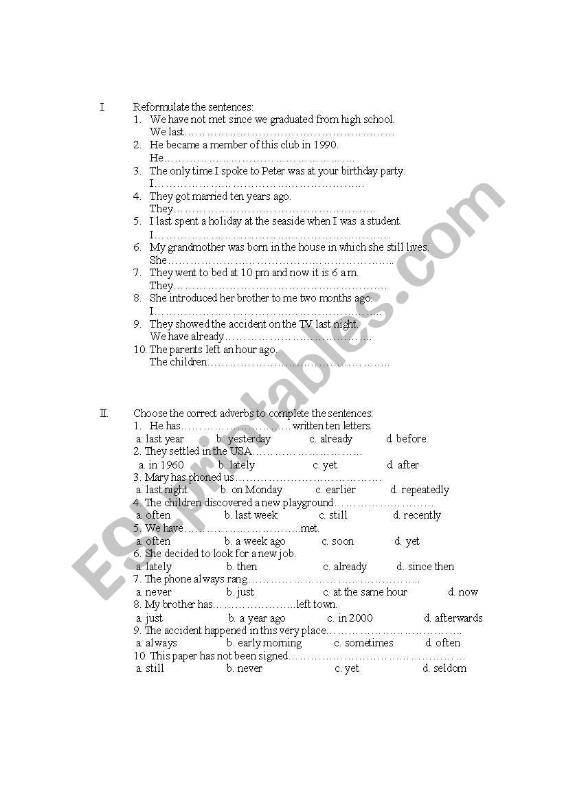 Verb tense worksheet