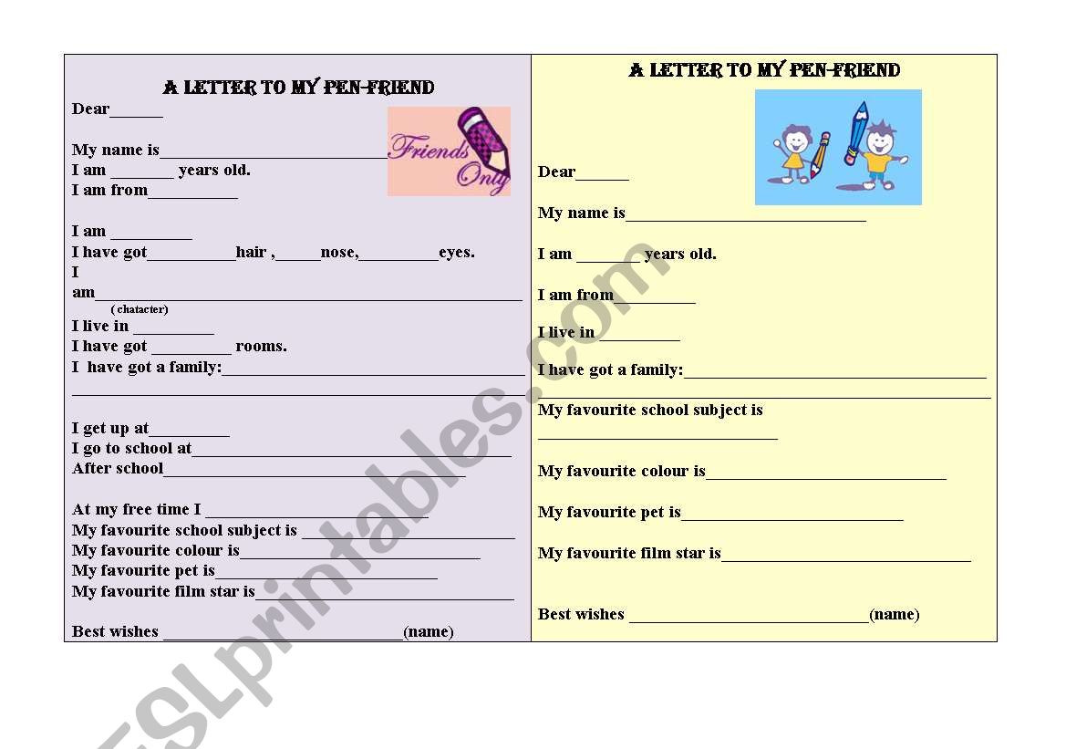 A letter to my pen friend worksheet