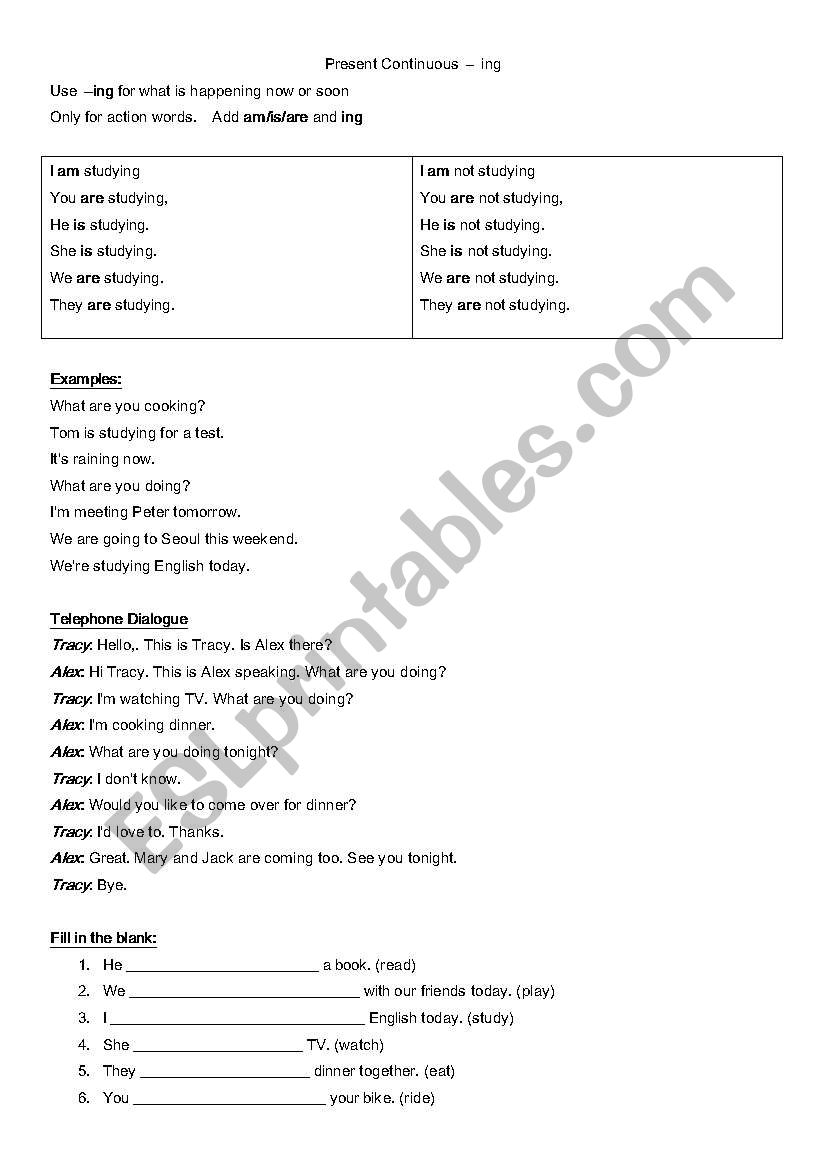 present continuous worksheet