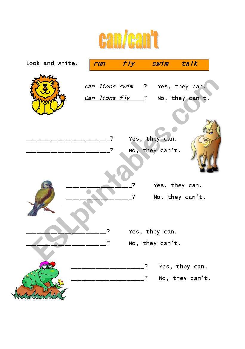 can/cant worksheet