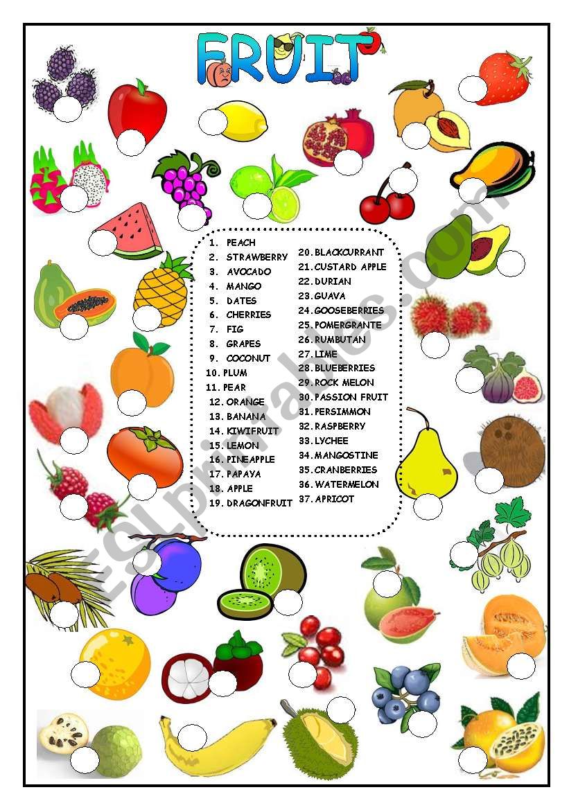 FRUIT  (KEY INCLUDED) worksheet