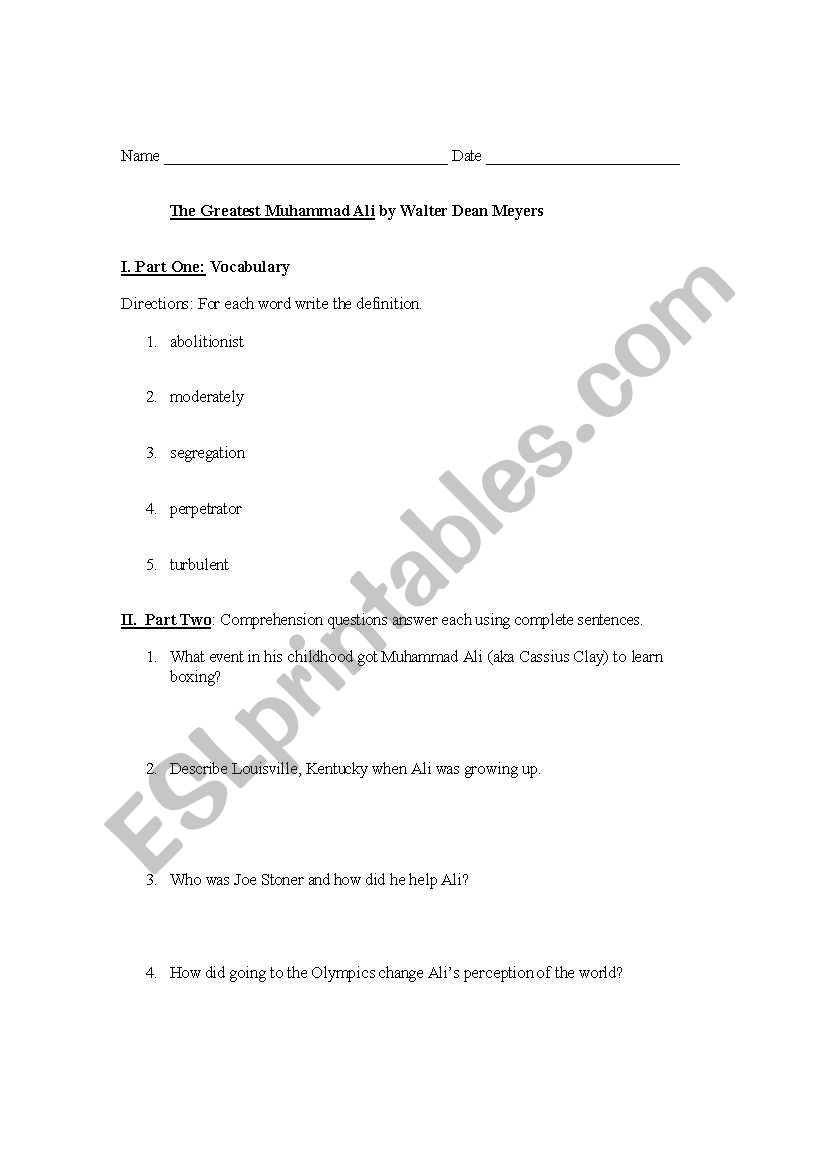 English worksheets: Muhammad Ali