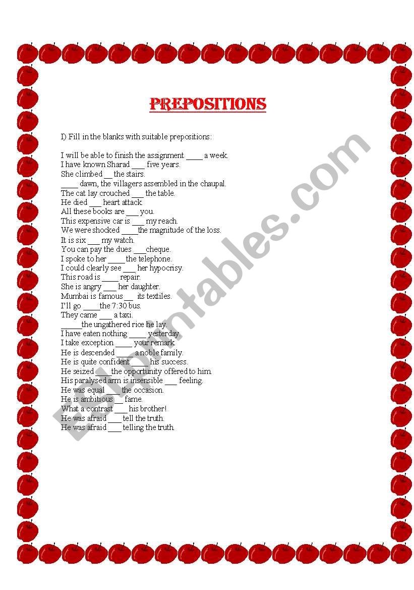 Prepositions worksheet