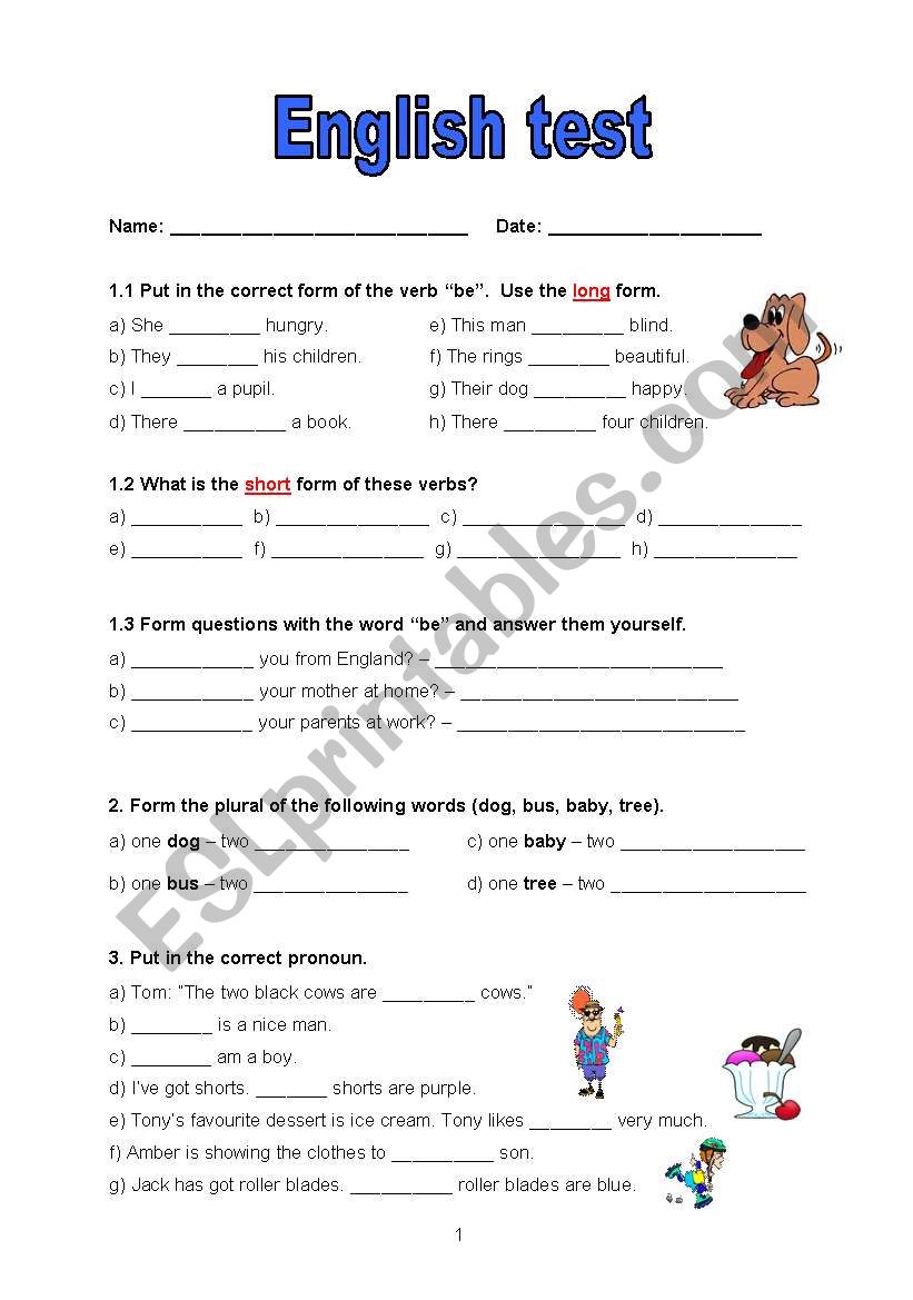 Test Worksheets English
