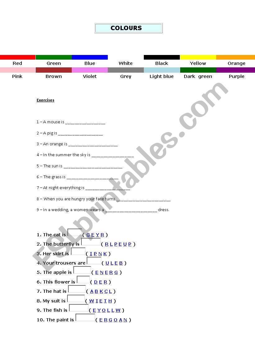 colours worksheet