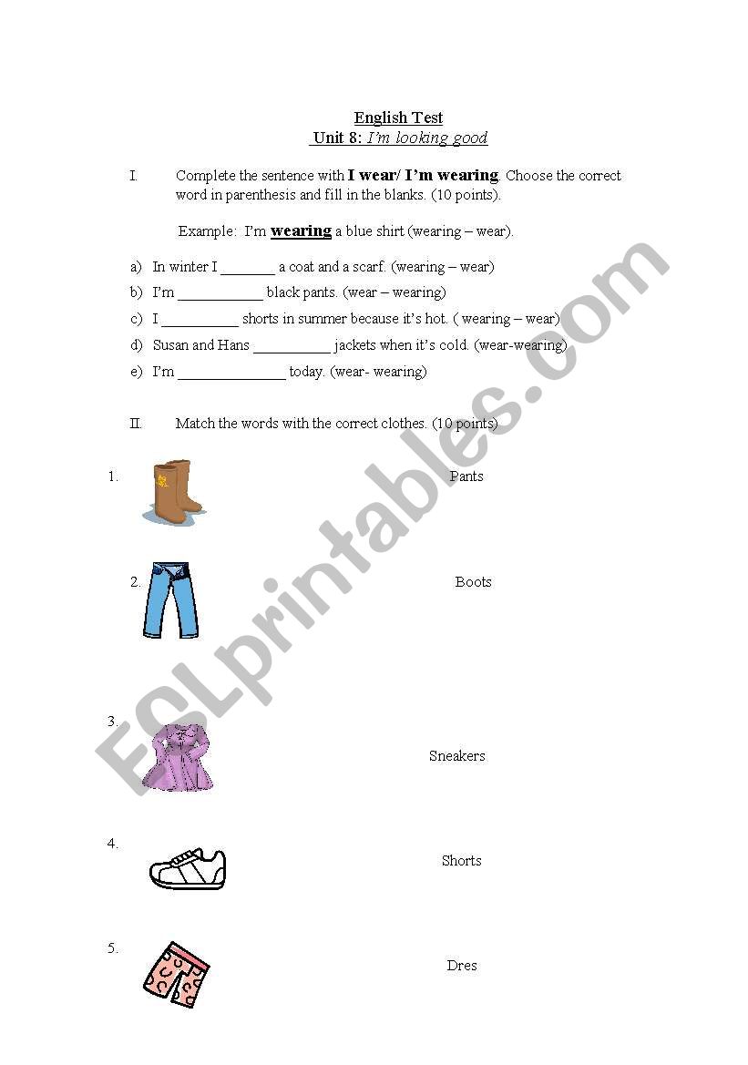 clothes quiz worksheet