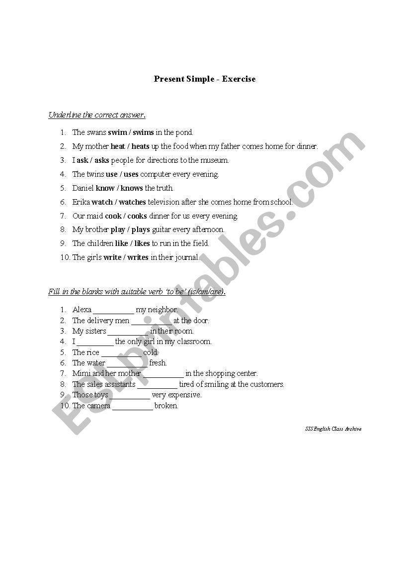 Present Simple - Exercise worksheet