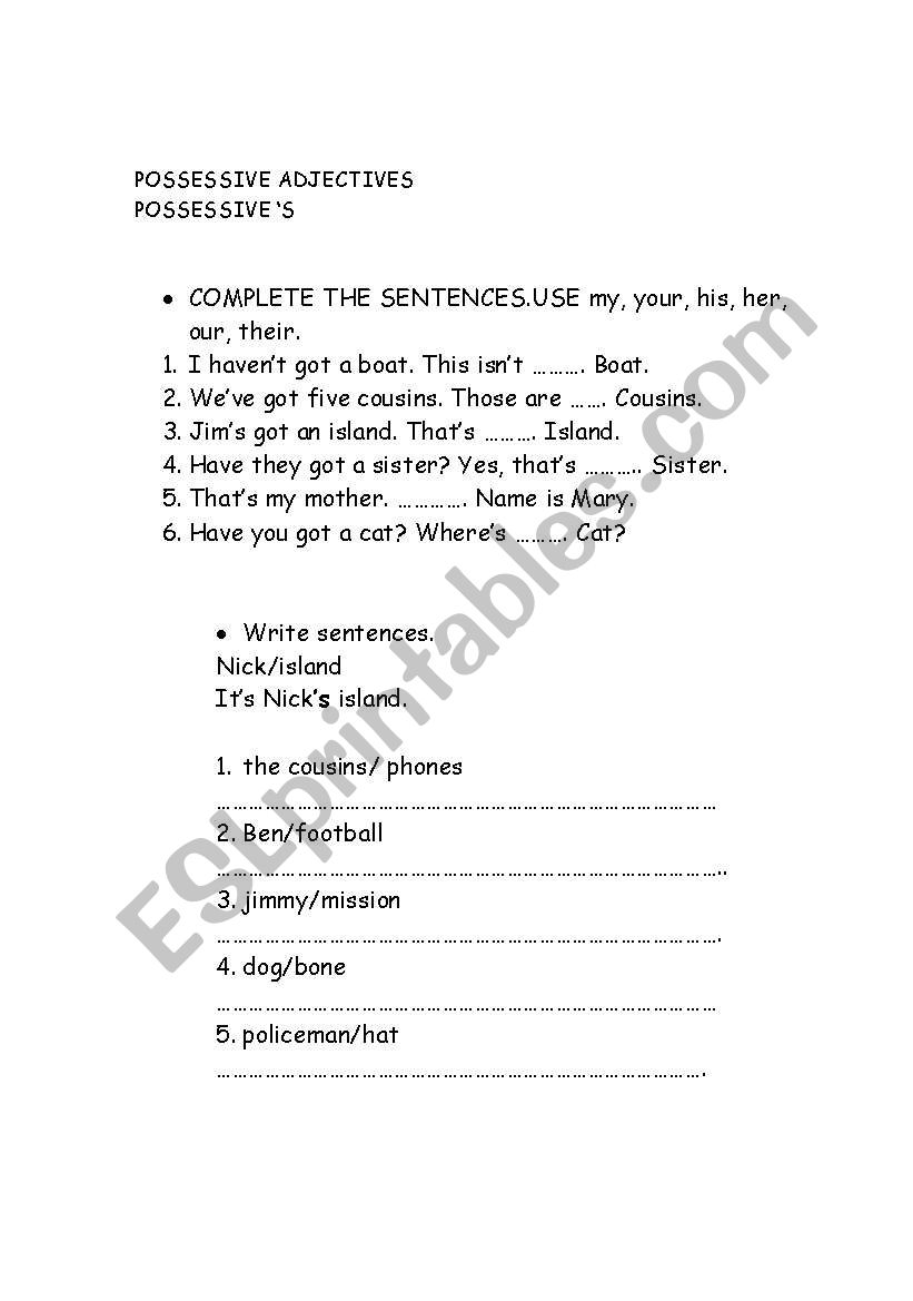 POSSESSIVE ADJECTIVES/POSSESSIVE ´S - ESL worksheet by davraamides