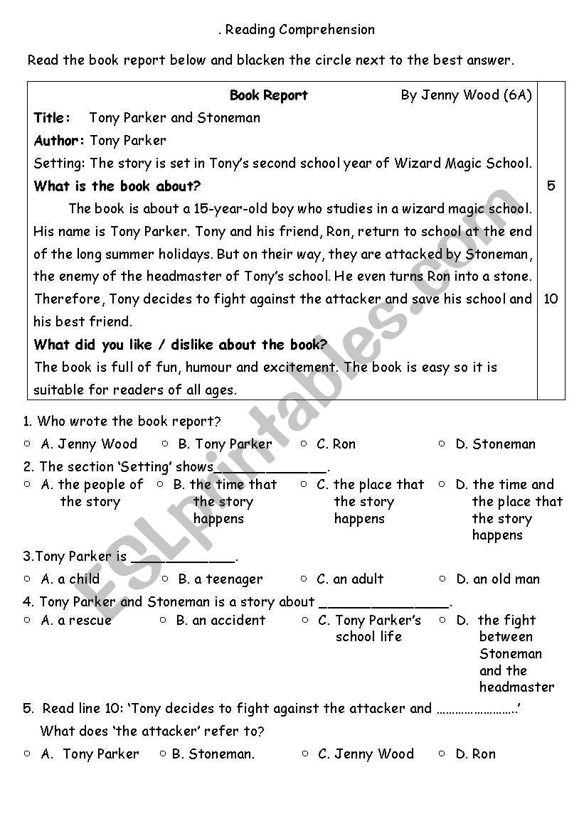 A book report worksheet