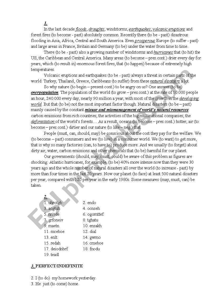 Natural disasters worksheet