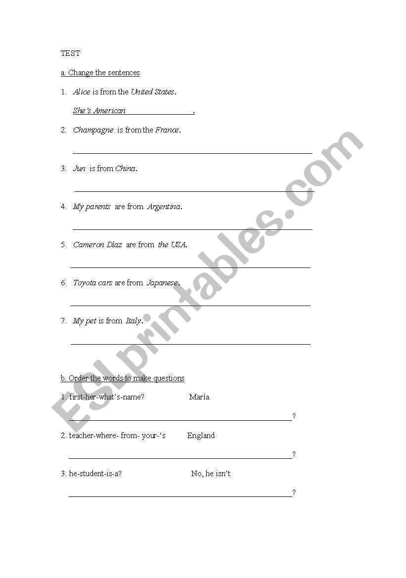 Nationalities worksheet